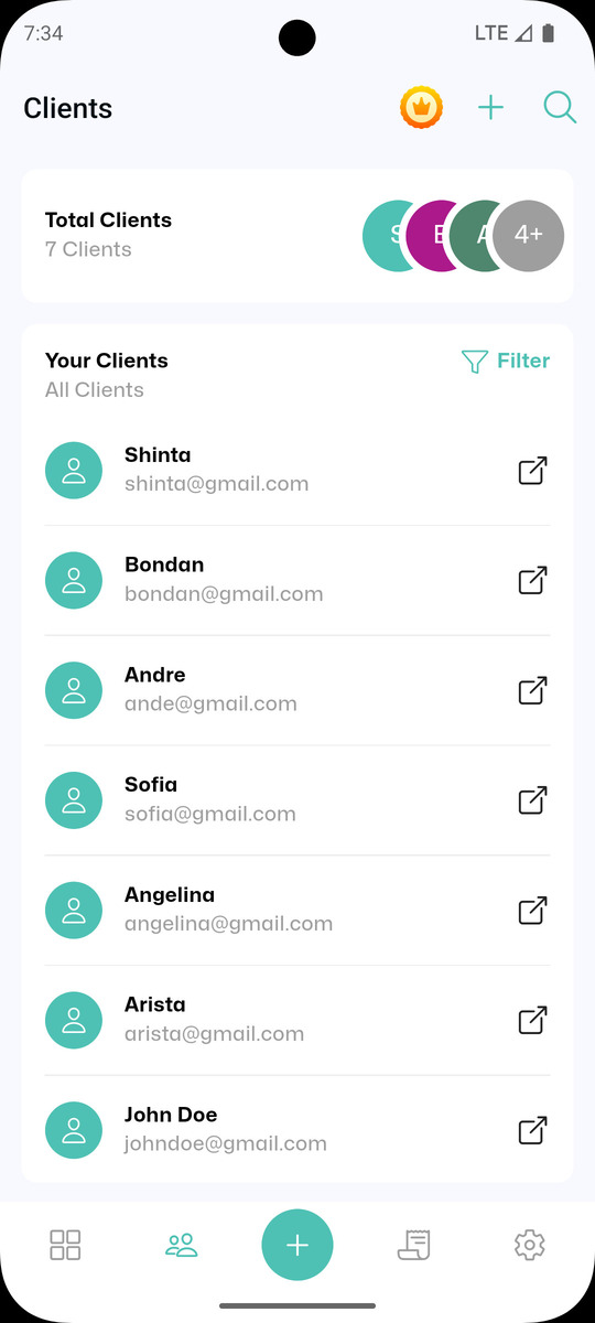 Daftar klien yang tersimpan di aplikasi