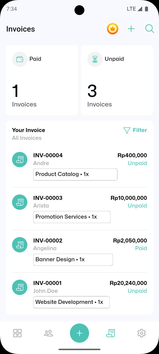 Riwayat seluruh invoice yang pernah dibuat